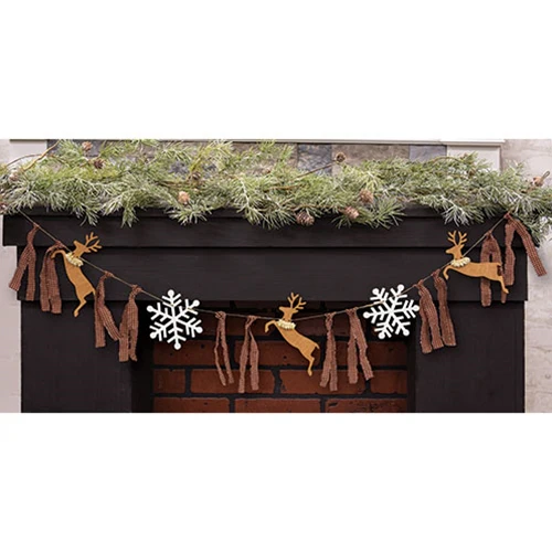 Wooden Reindeer & Snowflakes 52" Garland - Image 2
