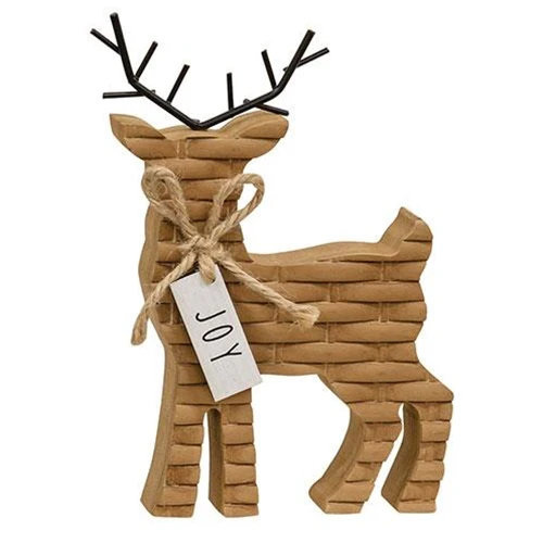 Woodland Brown Basketweave Deer Wood Sitter 6.75" H