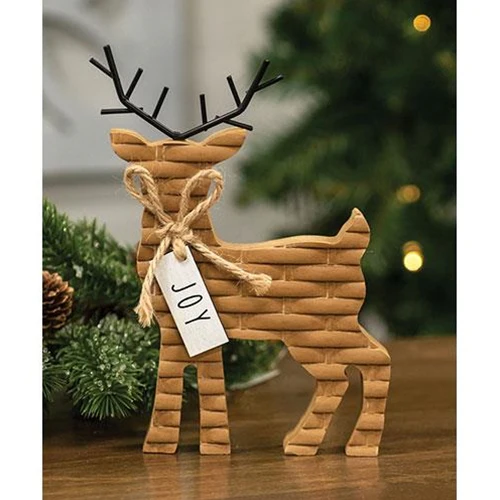 Woodland Brown Basketweave Deer Wood Sitter 6.75" H - Image 2
