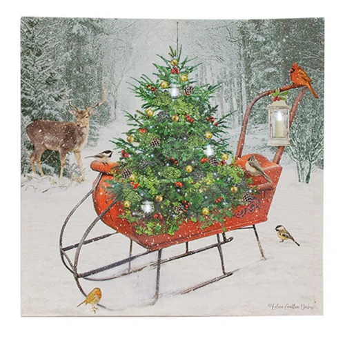 =Woodland Christmas Sleigh 18" Lighted Canvas - Image 2
