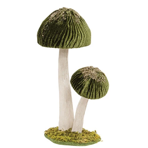 Woodland Green Mushrooms Sitter 10" H