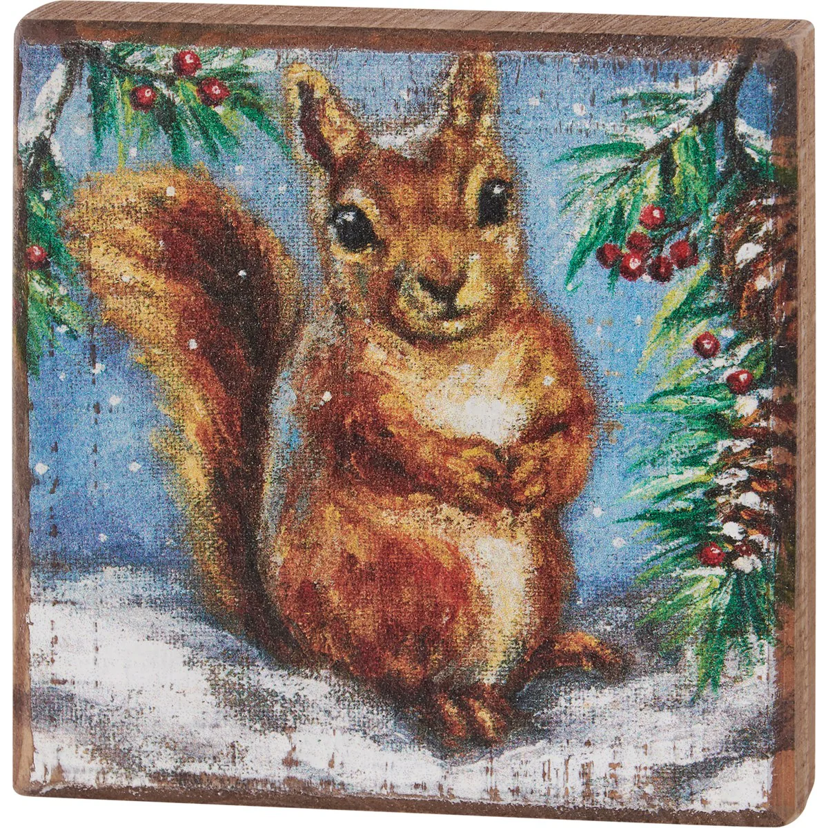 💙 Woodland Squirrel 4" Small Wooden Block Sign