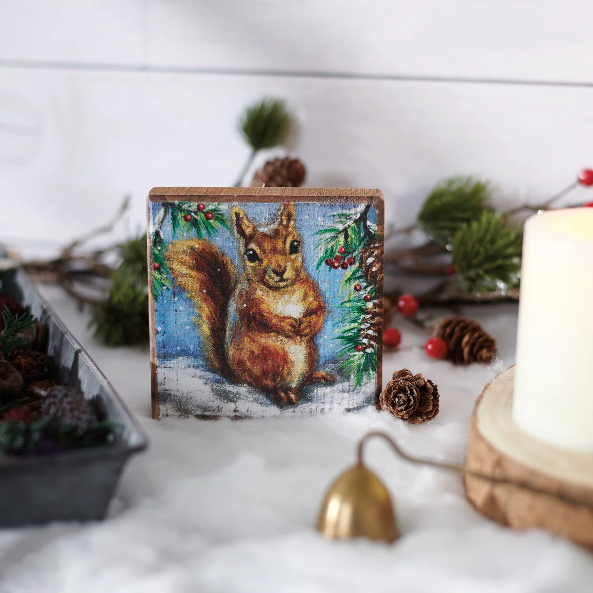 💙 Woodland Squirrel 4" Small Wooden Block Sign - Image 2