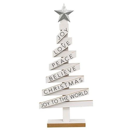 Woodland White Christmas Tree with Sayings 21" H