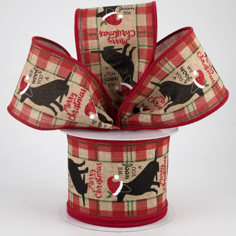 Woof You Merry Christmas Black Lab Ribbon 2.5" x 10 yards - Image 2