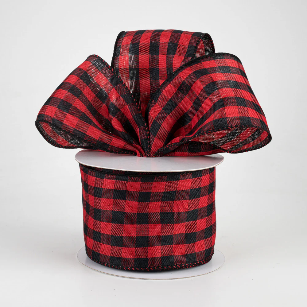 Woven Black and Red Buffalo Plaid Ribbon 2.5" x 10 yards - Image 2