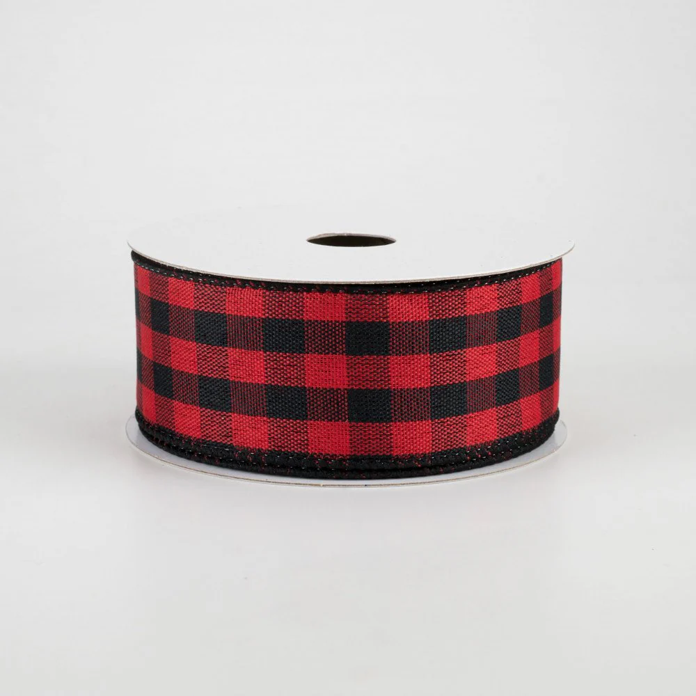Woven Buffalo Plaid Black & Red Ribbon 1.5" x 10 yards
