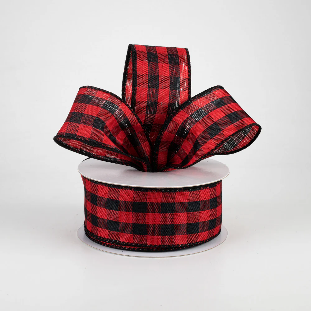 Woven Buffalo Plaid Black & Red Ribbon 1.5" x 10 yards - Image 2
