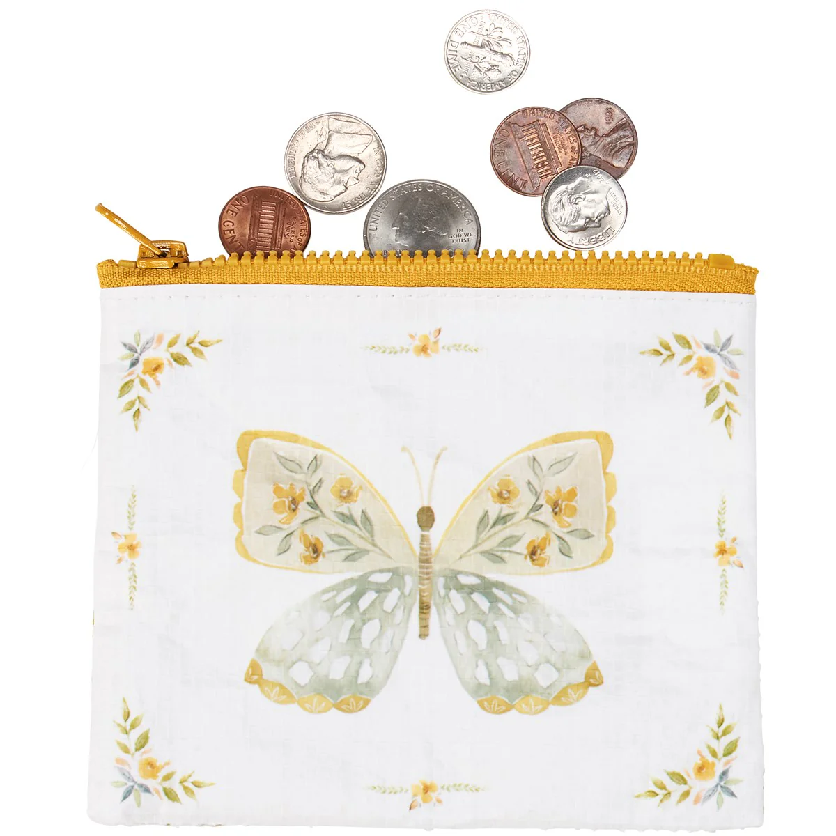 ๐ Yellow Butterfly Recycled Materials Zipper Wallet