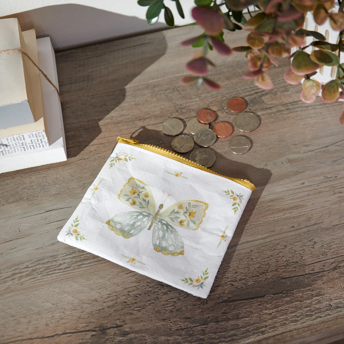 ๐ Yellow Butterfly Recycled Materials Zipper Wallet - Image 2
