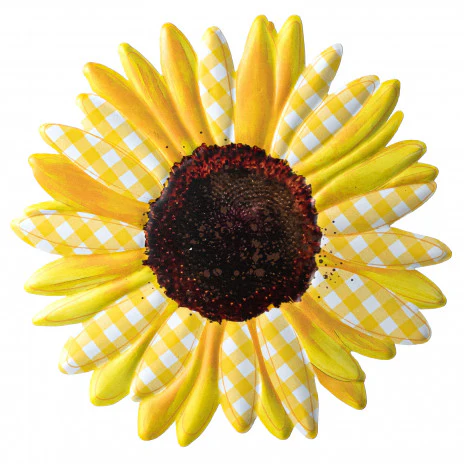 Yellow Check Sunflower 12" Metal Embossed Hanger: