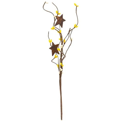 Yellow & Cream Pip Berries & Rusty Star 12" Pick