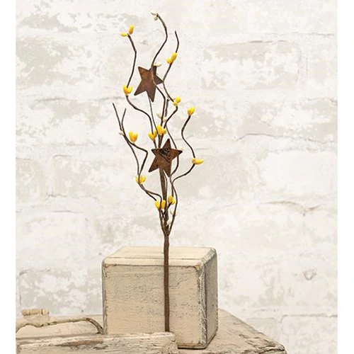Yellow & Cream Pip Berries & Rusty Star 12" Pick - Image 3