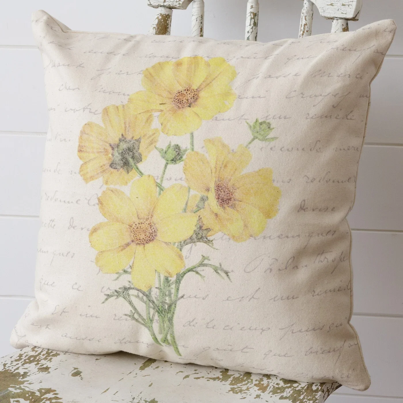 Yellow Flowers 18" Cottage Accent Pillow - Image 2