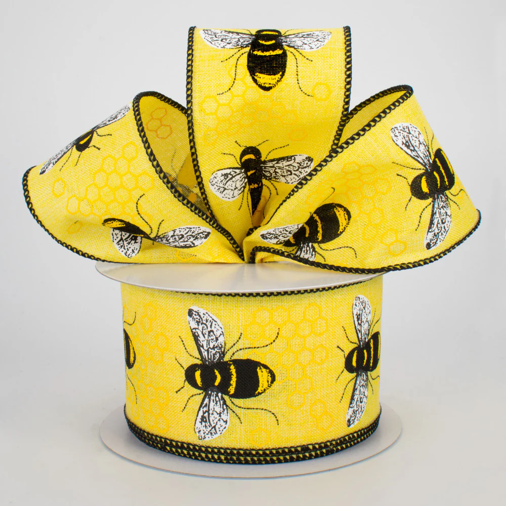 💙 Yellow Honey Bee Ribbon 2.5" x 10 yards - Image 2