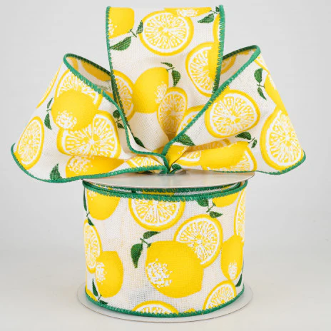 💙 Yellow Lemons on White Ribbon 2.5" x 10 yards - Image 2