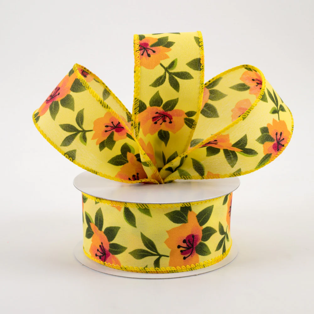๐ Yellow & Orange Magnolias Ribbon 1.5" x 10 Yards