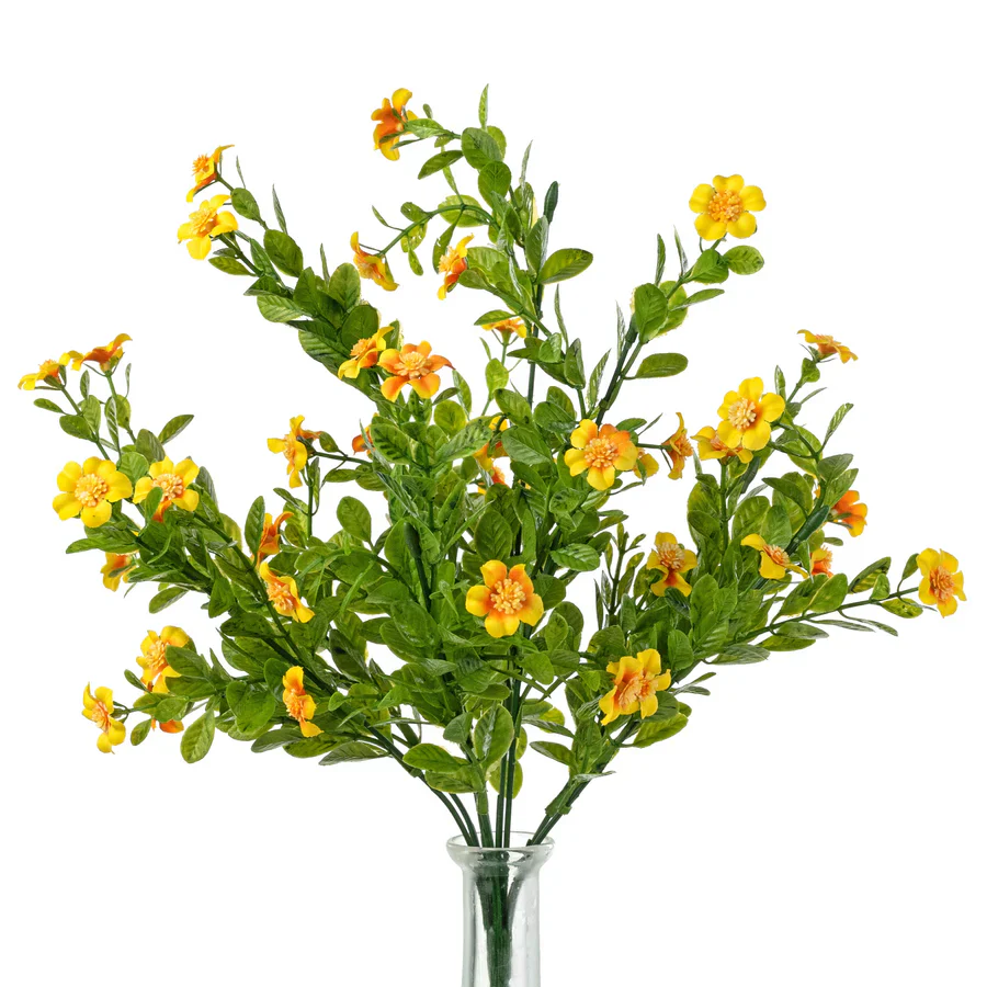 ๐ Yellow Small Flower 17" Faux Floral Bush