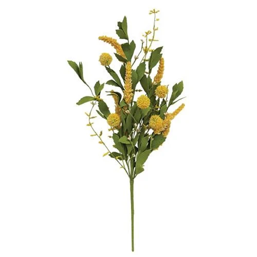 💙 Yellow Thistle Ball and Heather 20" Faux Floral Spray - Image 3