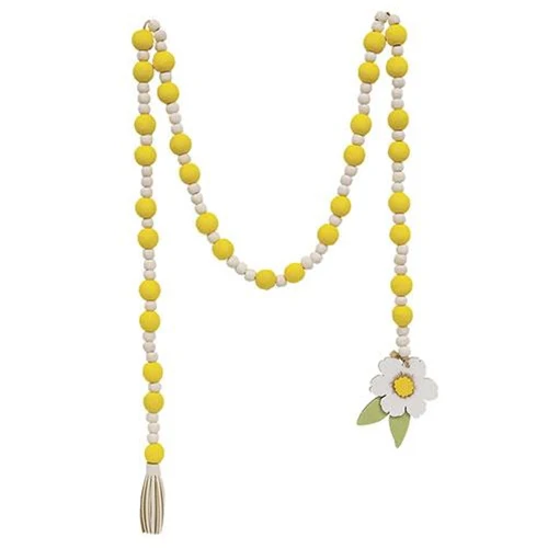 ๐ Yellow & White Bead Garland with Flower Tag 49" Long