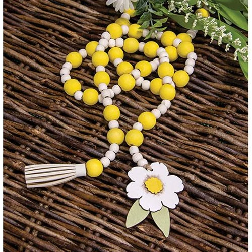 ๐ Yellow & White Bead Garland with Flower Tag 49" Long - Image 2