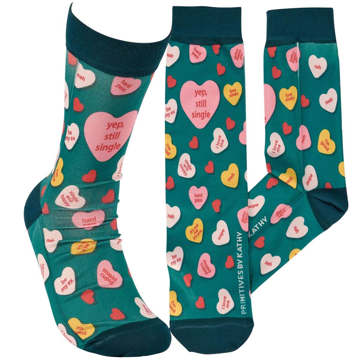๐ Yep, Still Single Conversation Hearts Valentine Fun Socks