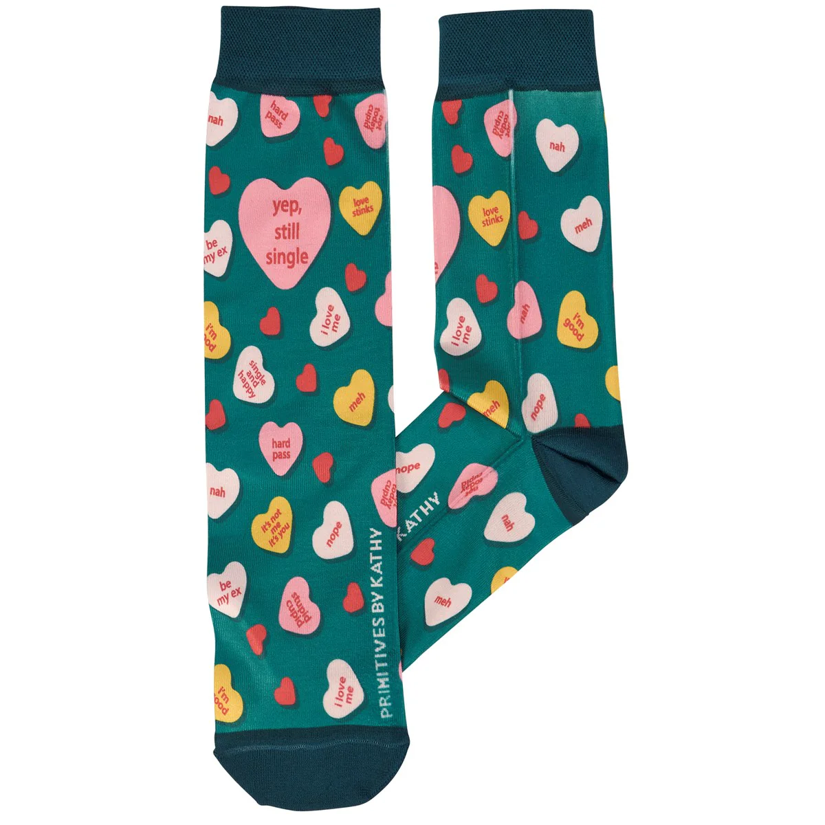 ๐ Yep, Still Single Conversation Hearts Valentine Fun Socks - Image 2