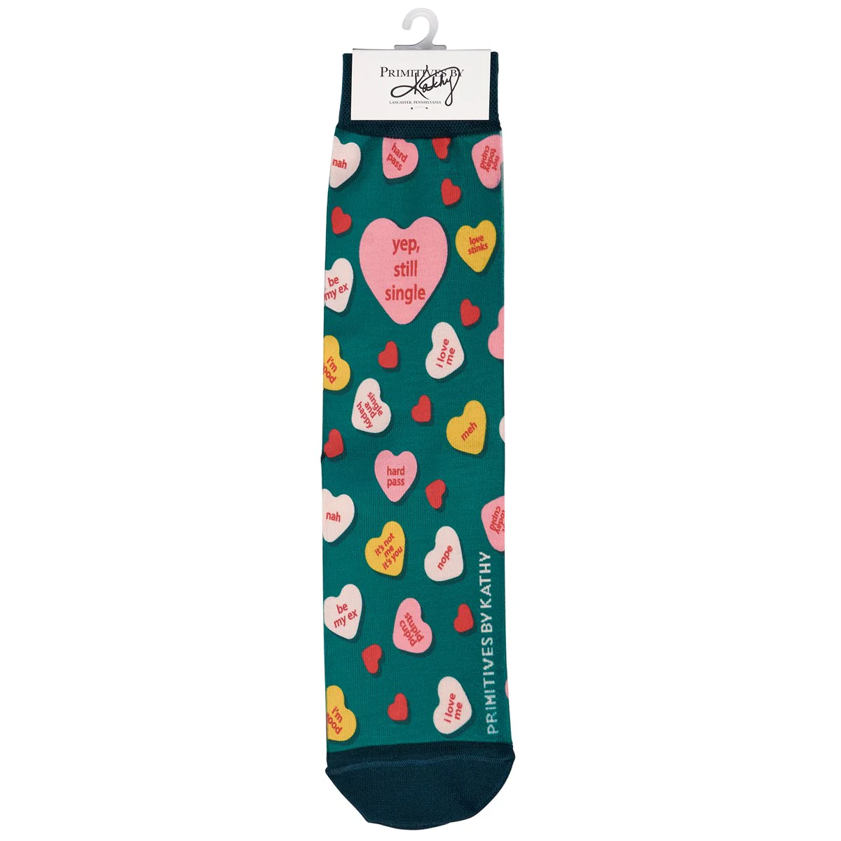 ๐ Yep, Still Single Conversation Hearts Valentine Fun Socks - Image 4