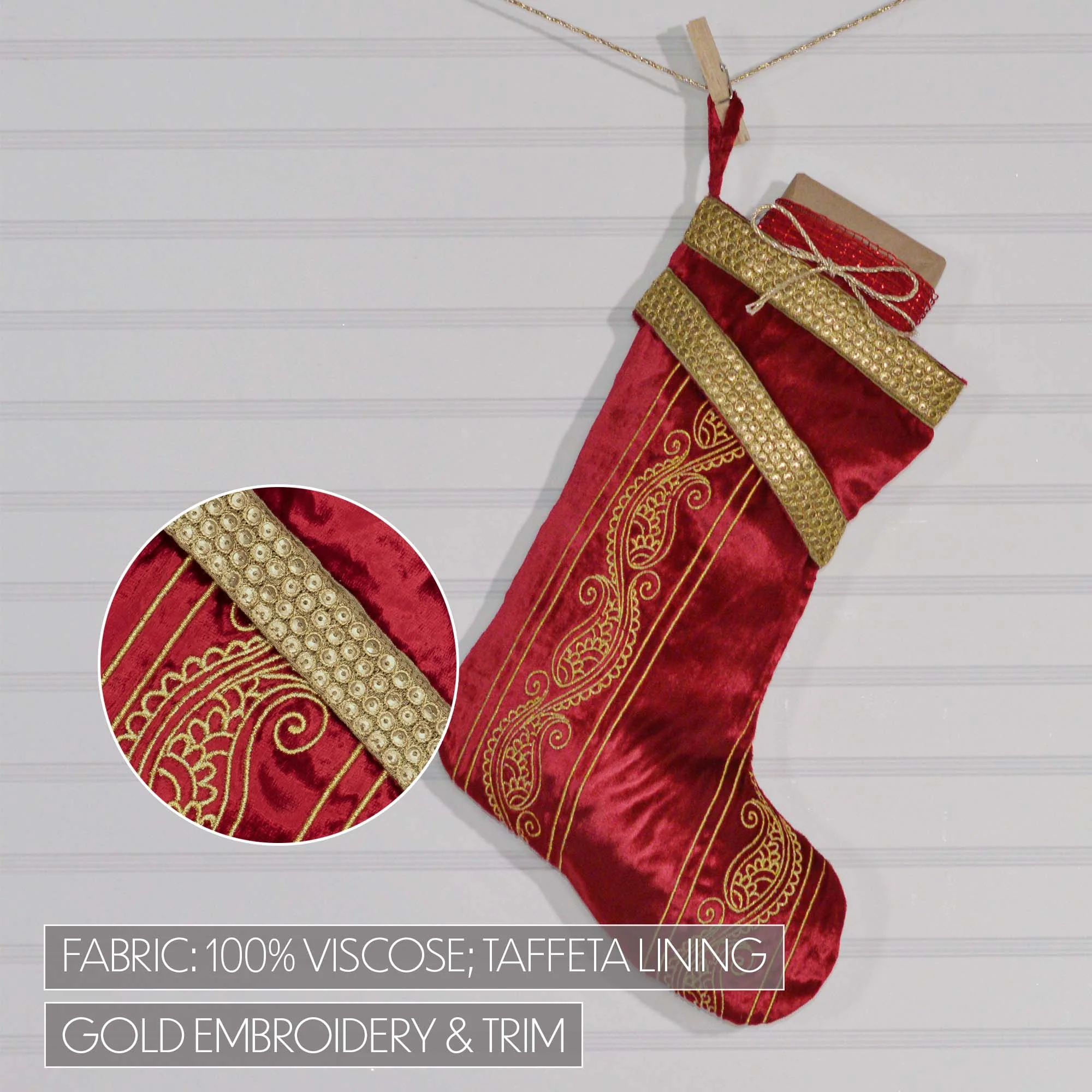 Yule Red and Gold 15" Christmas Stocking - Image 4