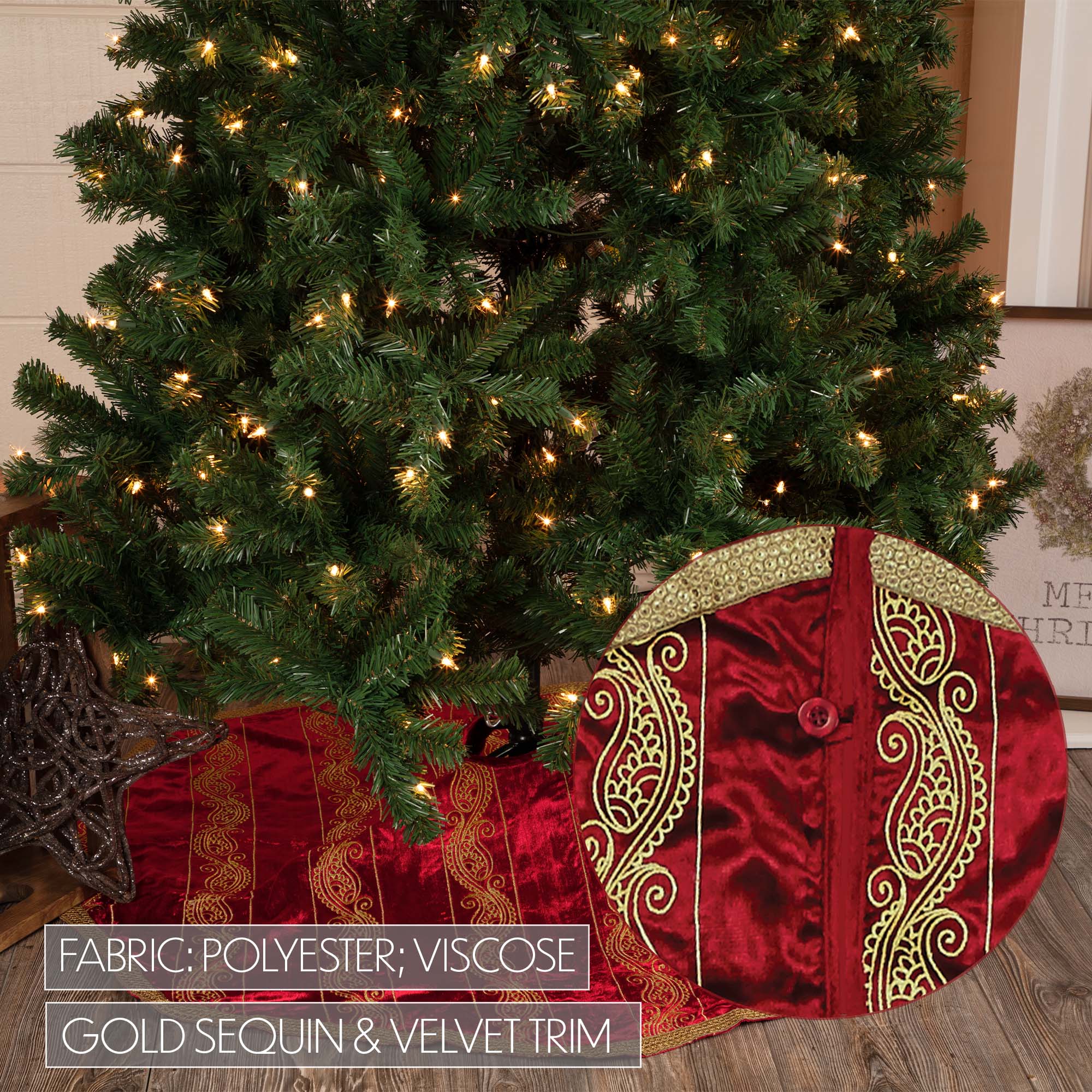 Yule Red and Gold 48" Christmas Tree Skirt - Image 5